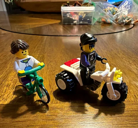 LEGO City Police Officer Minifigure Lot of 2 w/ Bicycle & ATV Quad Bike