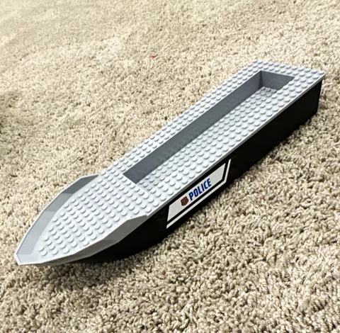 LEGO Police Boat Hull Base Light Gray/Black Printed "POLICE" - 1 Plastic Piece