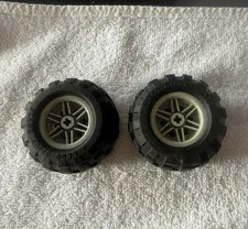 LEGO Tire & Wheel Assemblies Lot - Black Tires w/ Light Gray Rims (2pc)