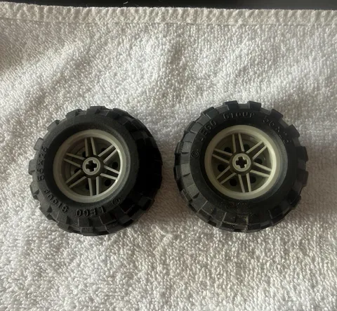 LEGO Tire & Wheel Assemblies Lot - Black Tires w/ Light Gray Rims (2pc)