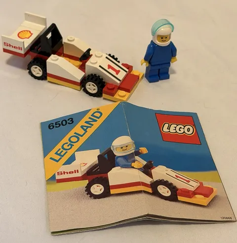 Vintage 1988 LEGO 6503 F1 Shell Oil Race Car Complete w/ Minifigure Instructions