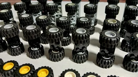 LEGO Lot of 80 Tires / Wheels, 6015 / 6014b Mounted On Axles, plus bonus wheels