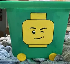 Lego Green Wheeled Rolling Storage Bin Basket 21.5 QT 13" x 13" Handle