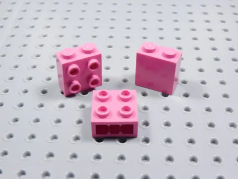 LEGO Lot of 3 Dark Pink 1x2x2 Wall Bricks w/ 4 Side Studs BN
