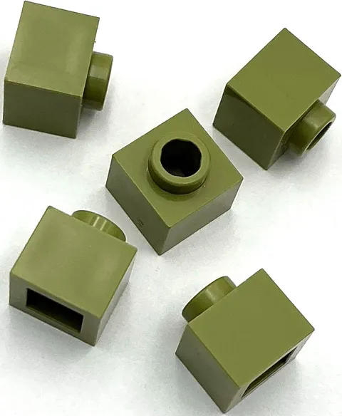 Lego 5 New Olive Green Bricks Modified 1 x 1 x 2/3 with Open Stud Parts