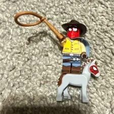 LEGO Cowboy Minifigure with Lasso and White Horse Animal Figure