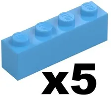 Lego New Part 3010 - Qty 5 - BRICK  Medium Blue 1 x 4 Stud Building Piece D900