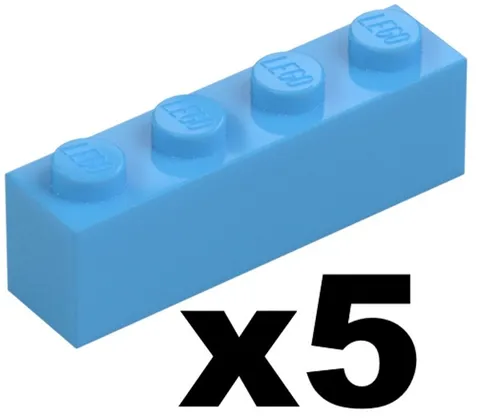 Lego New Part 3010 - Qty 5 - BRICK  Medium Blue 1 x 4 Stud Building Piece D900