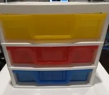 LEGO 3-Drawer Storage Organizer with Sorting Trays & Green Baseplate – Red, Blue