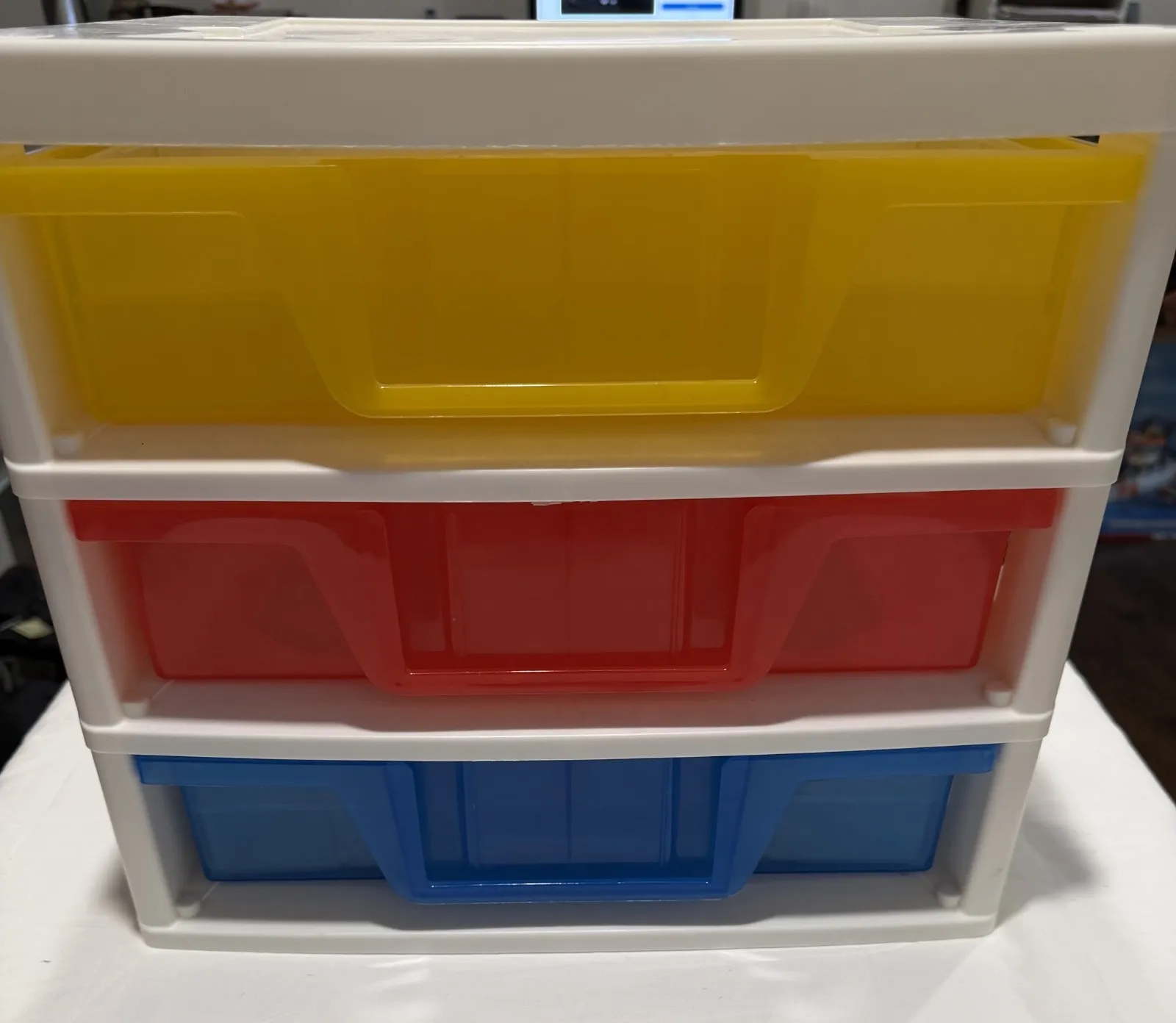 LEGO 3-Drawer Storage Organizer with Sorting Trays & Green Baseplate – Red, Blue