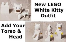 New LEGO Cat Costume White Kitty Mask Tail Skirt ADD YOUR HEAD TORSO Tail Up