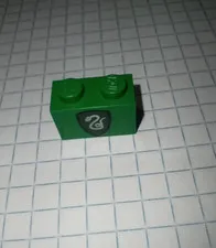 1 Lego 3004px10 Slytherin stickered green brick 1 by 2 Harry Potter collection