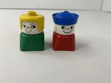 Duplo Lego Sailor And Boy W/ Blonde Hair Vintage Red & Green Lot Of 2