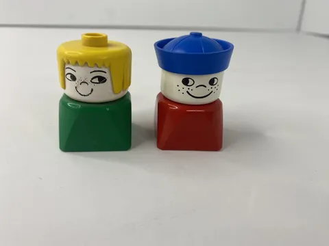 Duplo Lego Sailor And Boy W/ Blonde Hair Vintage Red & Green Lot Of 2