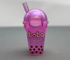 LEGO Trans-Dark Pink Minifigure Boba Drink Costume Head Cover Series 29 Straw