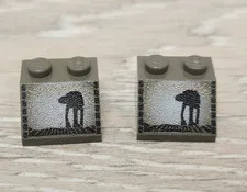 Lego 3039 3039px11 Old Dark Gray Star Wars AT-AT Pattern Slope 45 2 x 2 Lot Of 2