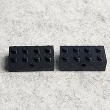 LEGO Vintage 7049b Brick 2 x 4 with Wheels Holder Trans Clear Bottom Black x2