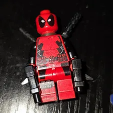 Rare LEGO Deadpool Minifigure Red/Black w/ Weapons, Back Harness & Swords