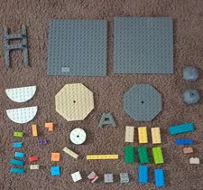 LEGO Bulk Mixed Lot Gray Baseplates, Octagon & Semicircle Plates, Bricks