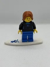 Lego Mini figure Surfer In Wetsuit With Serf Board