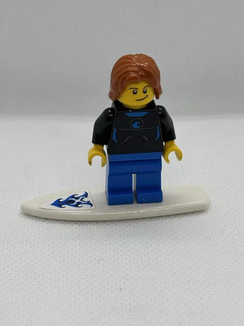 Lego Mini figure Surfer In Wetsuit With Serf Board