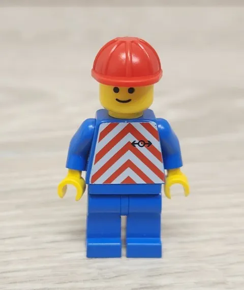 Lego trn049 Red & White Stripes Blue Legs Red Construction Helmet Minifigure