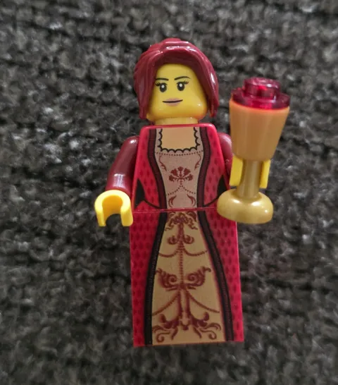LEGO Female Minifigure Woman Dark Red Dress with Goblet Plastic Figure