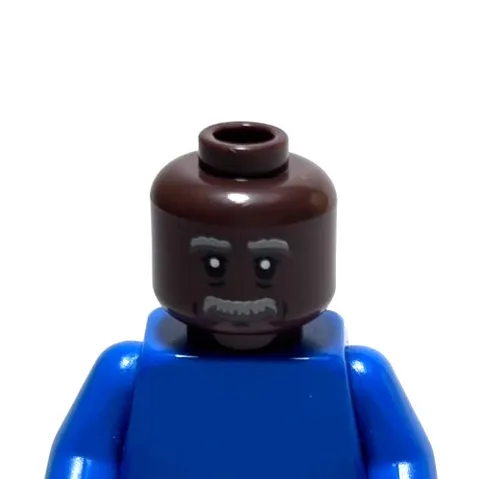 Lego - Minifigure Head - Dark Skin, Grey Moustache / Eyebrows
