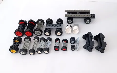 Lego Assorted Car Truck Vehicle Base, Train Wheel, Tires + Rim + Axles Mixed Lot