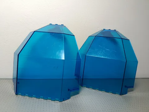 Lego 2 x 2409 Panel 10 x 10 x 12 Quarter Dome Trans Blue. Monorail. Not Perfect