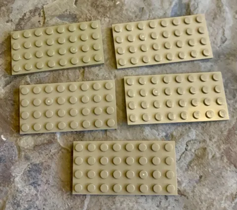 Lego 4x8 Plates. Dark Tan. 5 Total