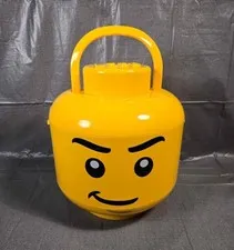 LEGO SORT & STORE MAD ANGRY FACE STORAGE CASE YELLOW LARGE HEAD CONTAINER wTRAYS