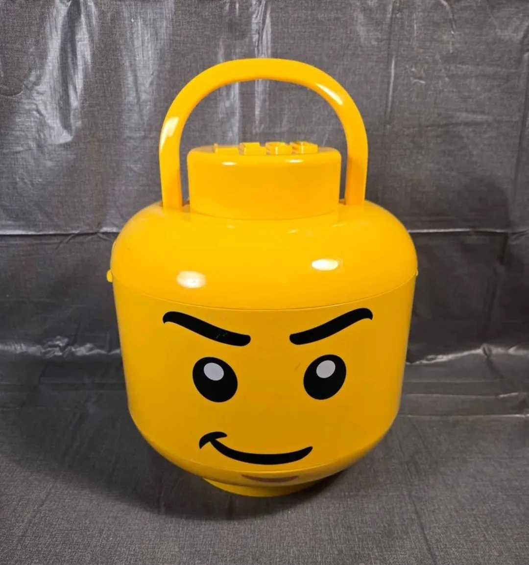 LEGO SORT & STORE MAD ANGRY FACE STORAGE CASE YELLOW LARGE HEAD CONTAINER wTRAYS