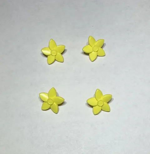 Lego Lot Of 4 Star Flowers Flower W Hair Connector New Cool Yellow
