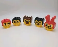 Vintage Duplo Head Face Blocks - Boy Girl Cat Dog & Rabbit Great Condition 