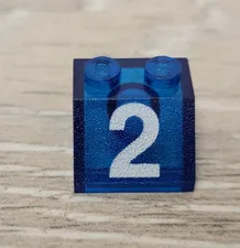 Lego 3039px51 Translucent Trans Dark Blue Slope 45 3 x 3 With White Number 2