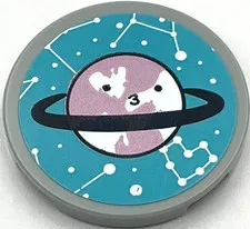 Lego New Light Bluish Tile Round 3 x 3 Planet with Face Black Ring and Star Part