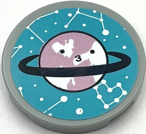 Lego New Light Bluish Tile Round 3 x 3 Planet with Face Black Ring and Star Part