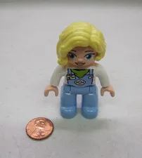 Lego Duplo Train Conductor Blonde Woman Engineer Station Worker Blue Overalls