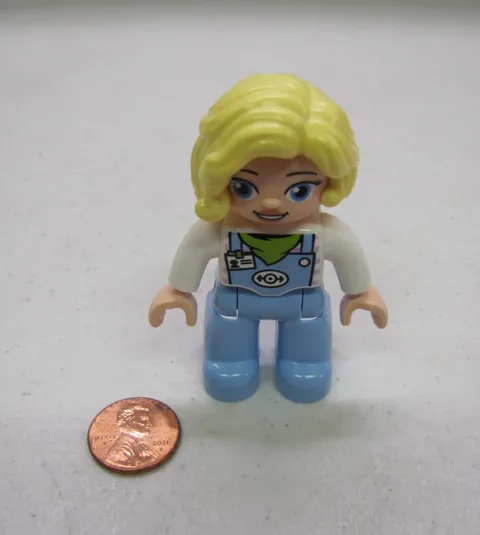 Lego Duplo Train Conductor Blonde Woman Engineer Station Worker Blue Overalls