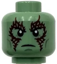 Lego New Sand Green Minifigure Head Alien Black Eyebrows Dark Bluish Gray Cheeks