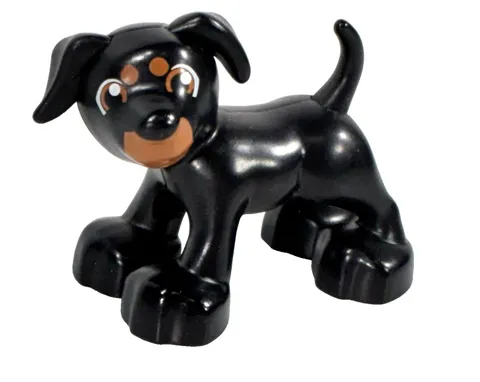 LEGO Duplo Black Dog Mini-Figure Rottweiler Puppy #527J7 with Brown Face Spots