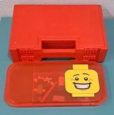 LEGO Red Plastic Carrying Case Storage Containers Lot Of 2 Travel + Some Bricks 