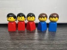 80s Lego Basic Figure Finger Puppet - blue red boy girl 1.5"H