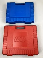 VTG LOT OF 2 1985 BLUE RED LEGO HARD CASE PLASTIC TRAVEL STORAGE CONTAINERS VGC!