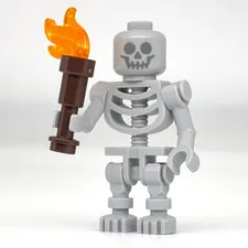 Lego Light Grey Skeleton Minifigure w/ Torch Halloween Castle Pirates - NEW