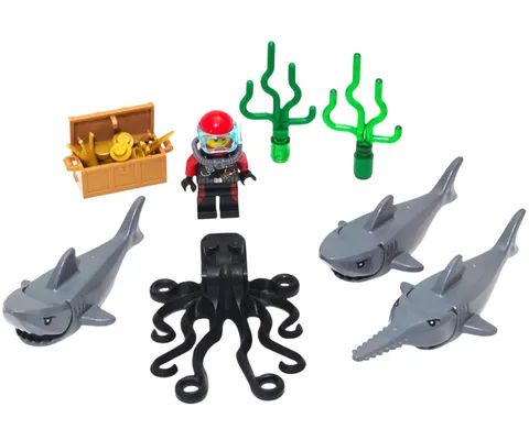 LEGO Sea Animal Lot Shark Sawfish Octopus Diver Treasure Chest Genuine LEGO