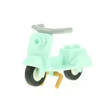 1x LEGO Motorcycle City Scooter Light Aqua Blue Gold Wheels White Stand 15396c01