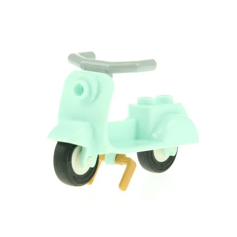 1x LEGO Motorcycle City Scooter Light Aqua Blue Gold Wheels White Stand 15396c01
