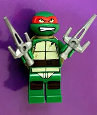 LEGO Teenage Mutant Ninja Turtles Raphael Minifigure w/ 2 Gray Sai Weapons